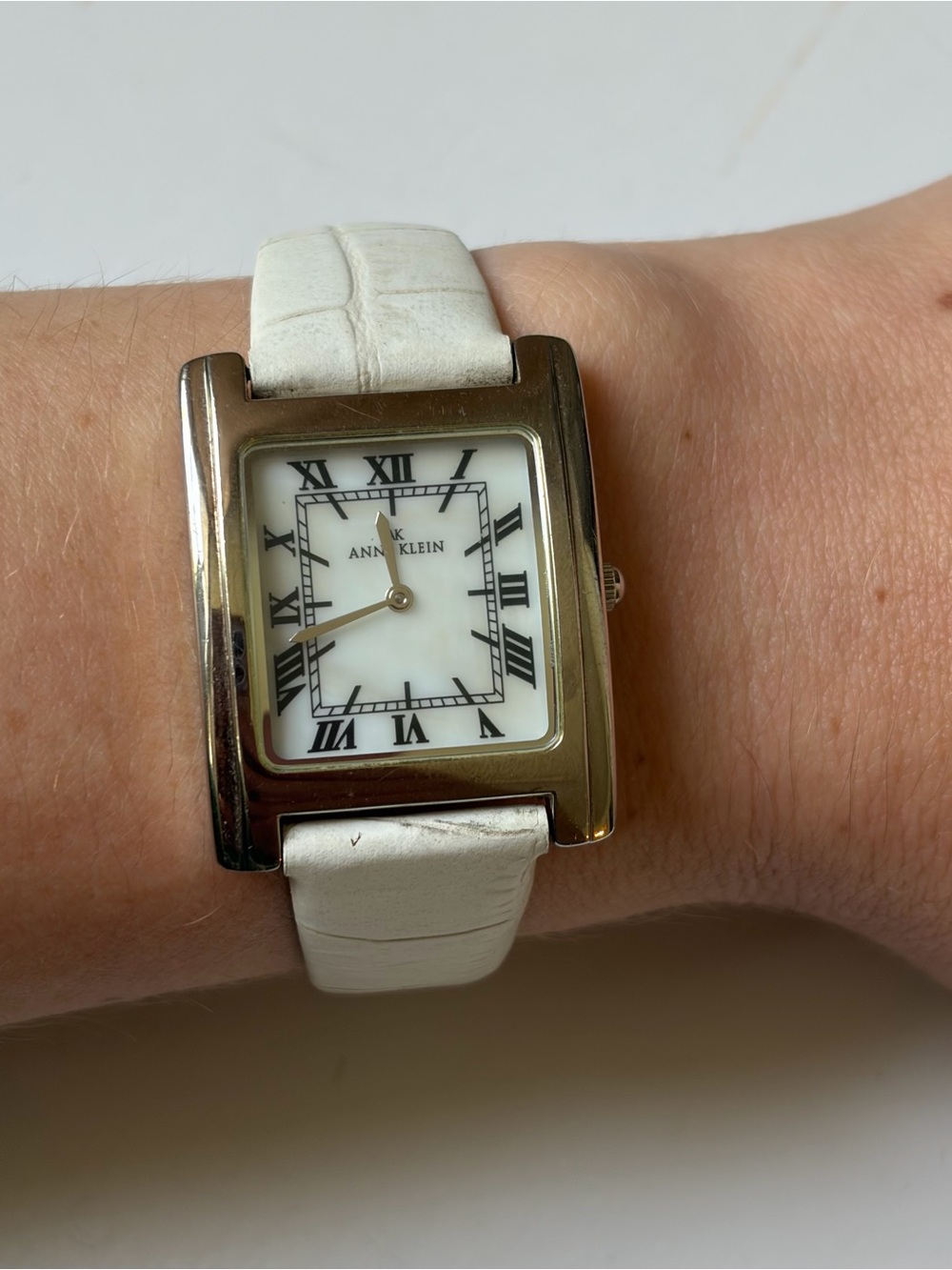 Anne Klein Rectangular Mother Pearl  Tank Silver Tone Analog Wrist Watch *works